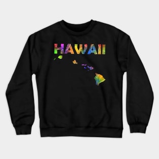 Colorful mandala art map of Hawaii with text in multicolor pattern Crewneck Sweatshirt